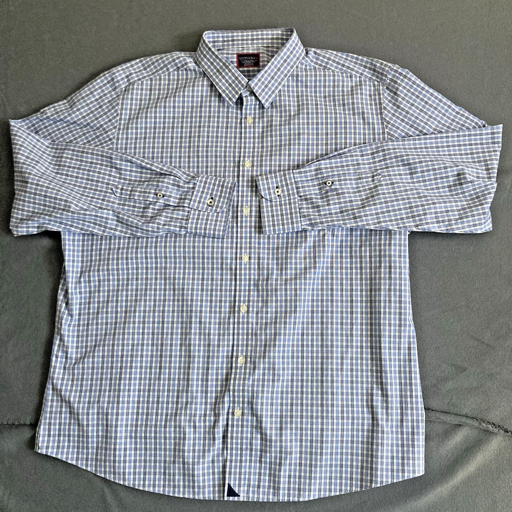 UNTUCKit Durif Wrinkle Free Shirt Men's 3XLT Blue Check Long Sleeve Button Up